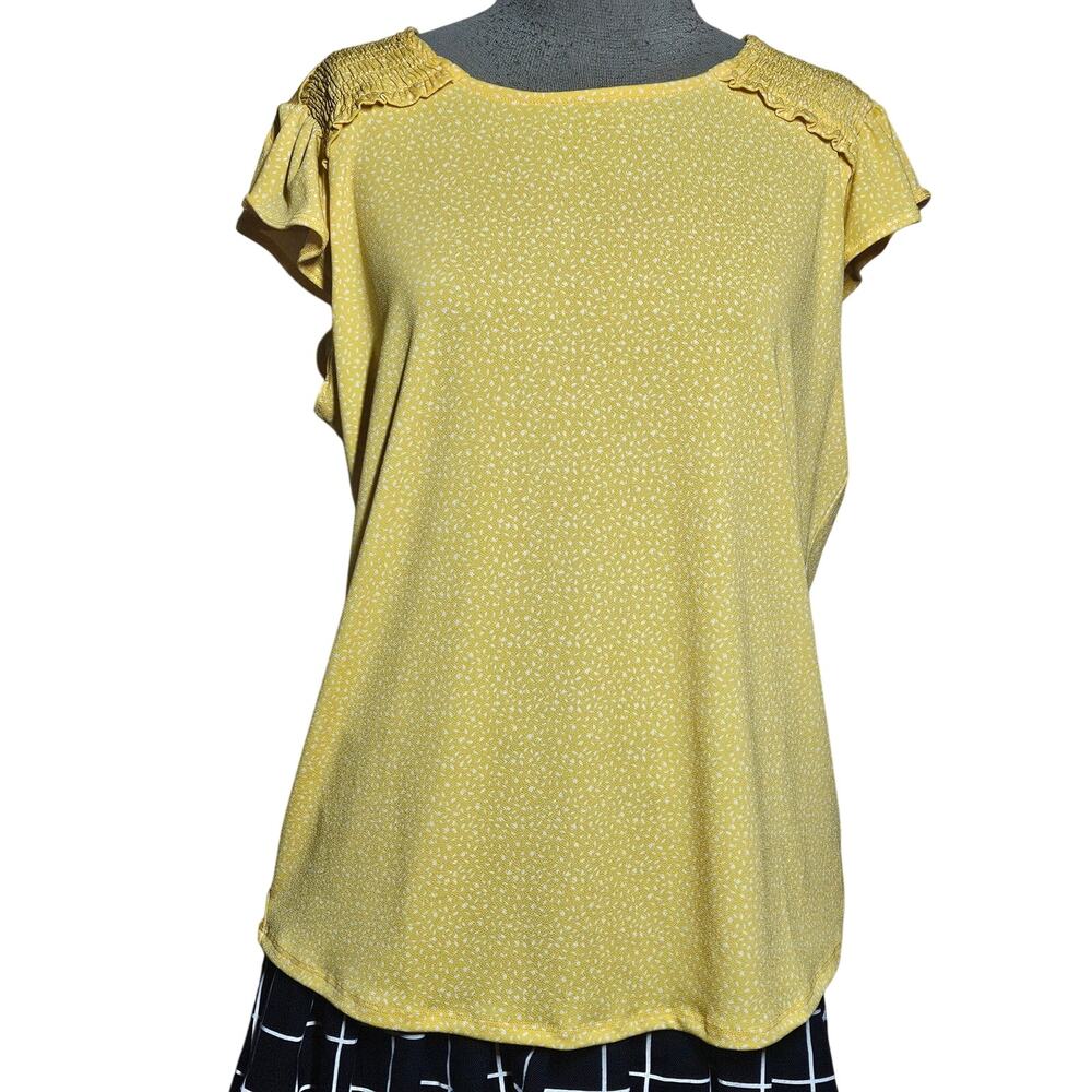 Adrianna Papell Yellow Printed Blouse Size XL
